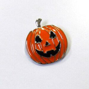 New Silver Plated Orange Pumpkin Jack O Lantern Halloween Pin Brooch